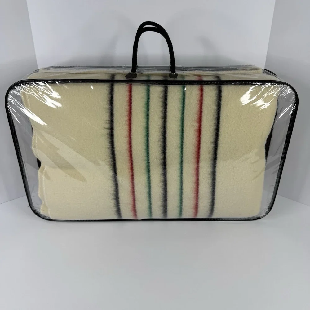 VTG Pendleton Yellowstone Park Blanket 100% Virgin Wool Ivory Striped 86